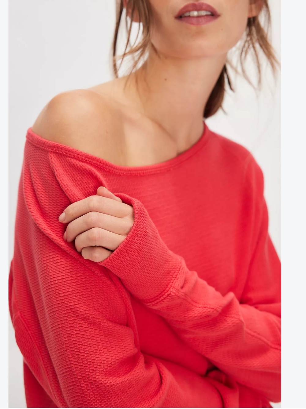 FREE PEOPLE JESS ON OFF SHOULDER LONG SLEEVE TOP CHERRY RED XL